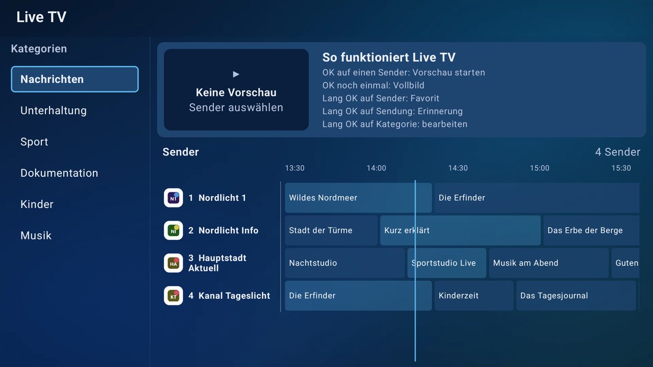 Live TV mit Programmführer
